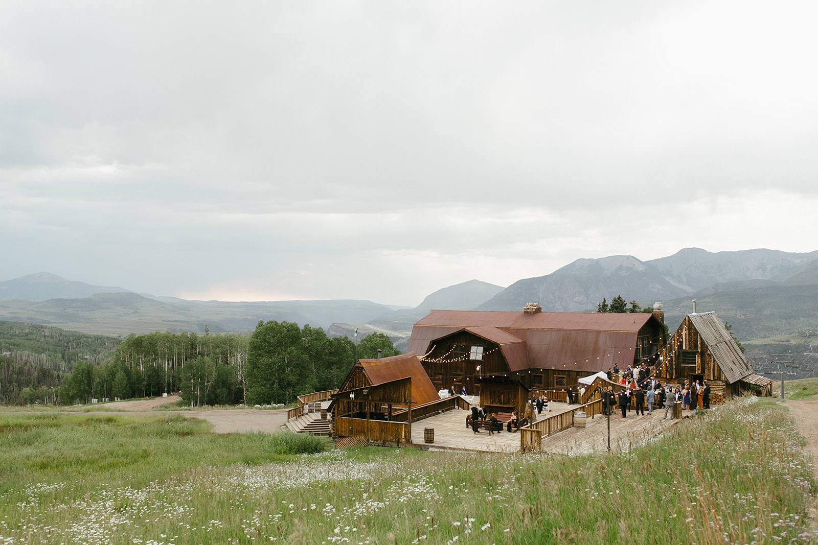 The view from above Gorrono Ranch in Telluride, Colorado at sunset.