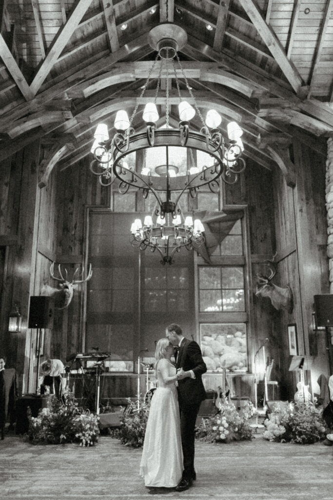 Bride and groom have their first dance at Beaver Creek Resort's Saddleridge wedding reception venue.