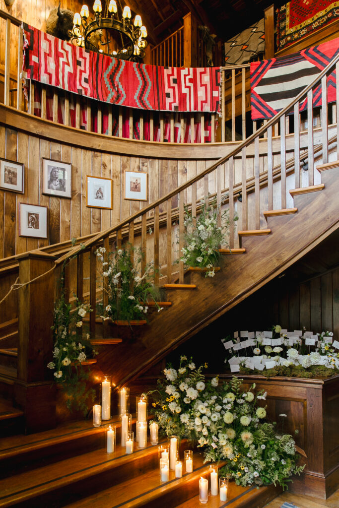 Saddleridge Beaver Creek stairway decorated for wedding