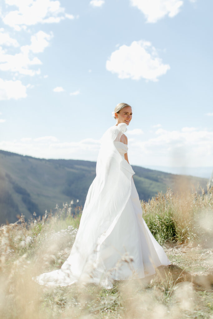 Bride at the top of Centennial Express gondola at Beaver Creek Resort